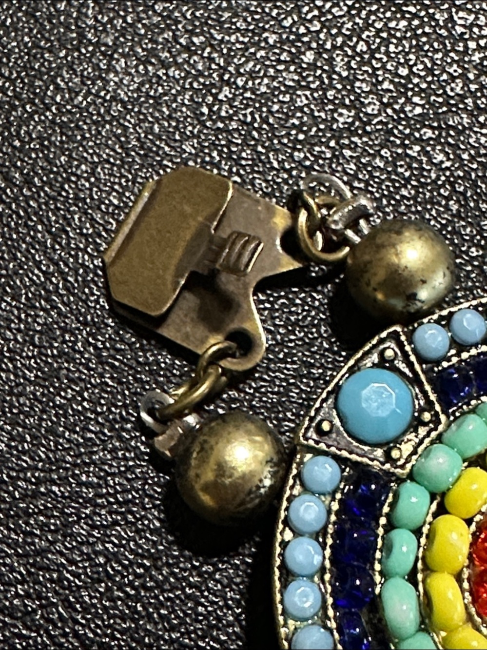 Bronze Tone Medallion Style Multicolored Bead Inlay Bracelet - Picture 7 of 16